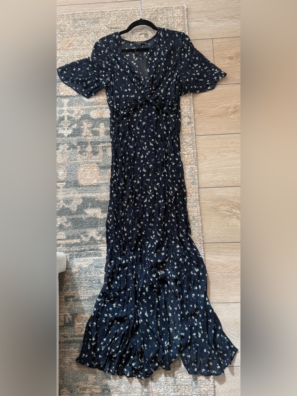 rag & bone Navy Floral Tie-Front Maxi Dress